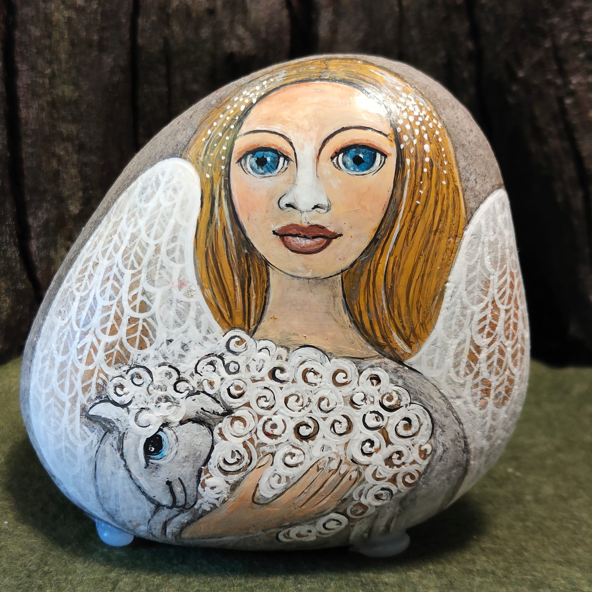 ENGEL MIT SCHÄFCHEN - Acryl, lackiert auf Stein, Fr. 180