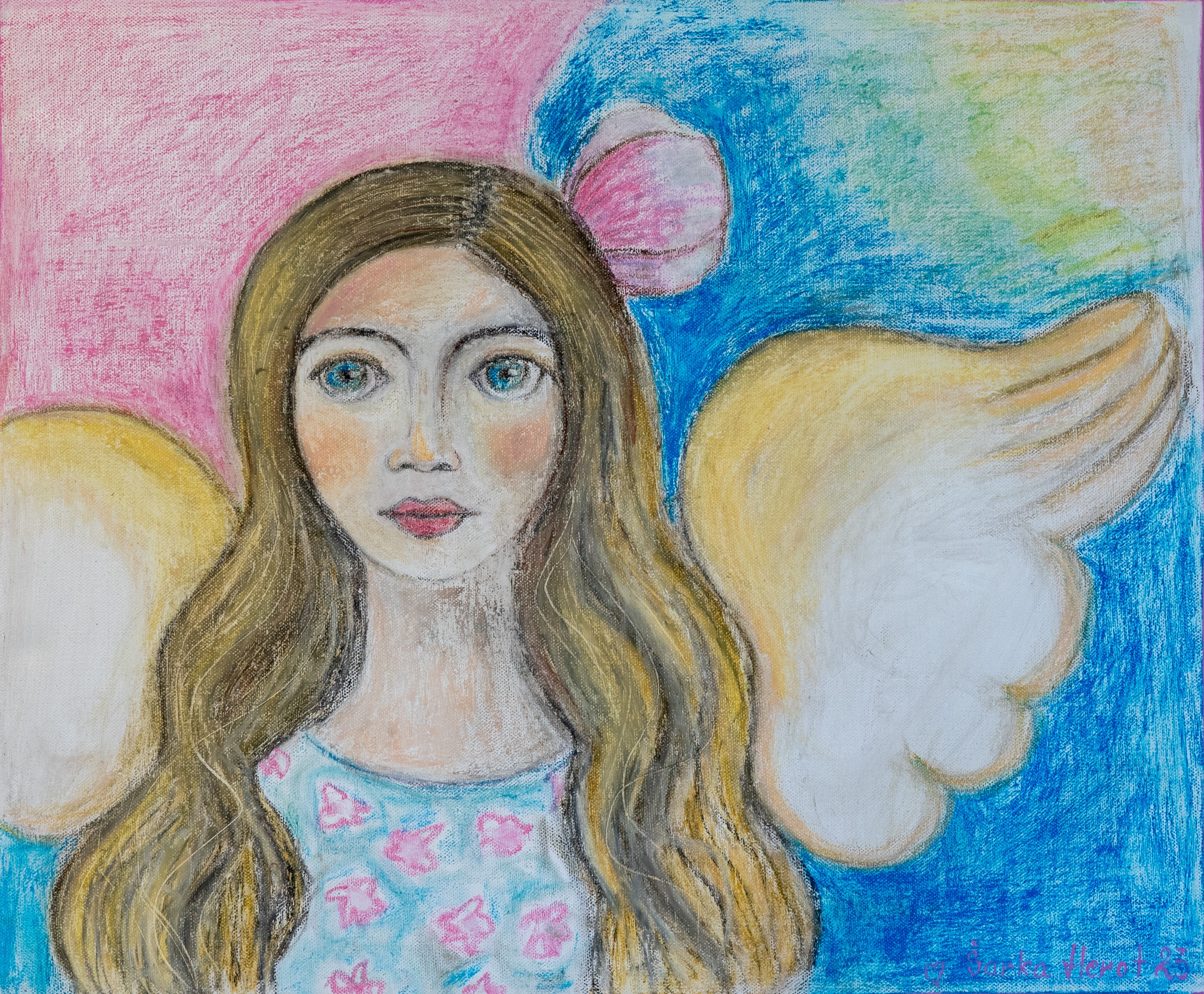 ENGEL, Pastel (Caran d'Ache) auf Leinwand, 60/50 cm, Fr. 600